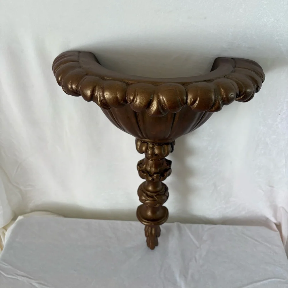 Vintage plaster bronze gold baroque wall hanging sconce vase home decor - Picture 3 of 5